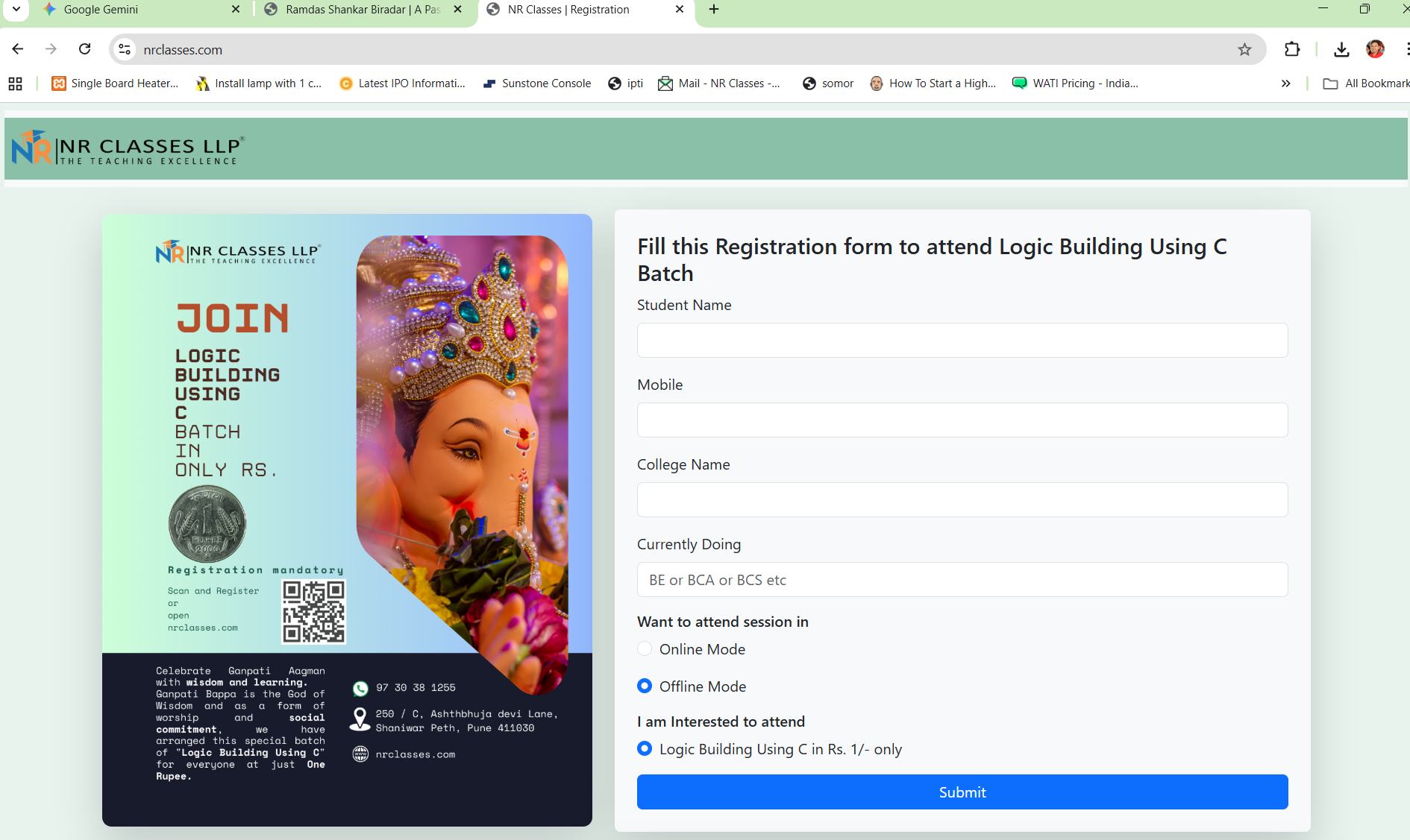 NR Classes Website Screenshot